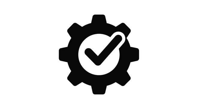Gear with checkmark icon black silhouette high quality