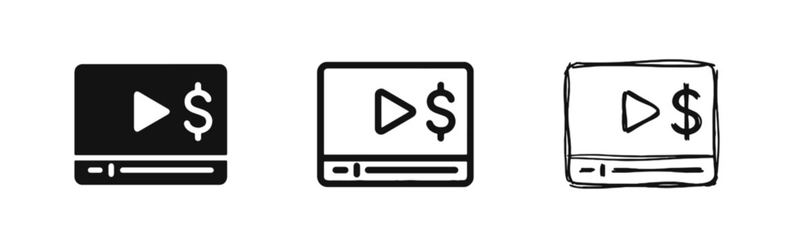 Online Video Monetization Icon Set for Digital Content Revenue