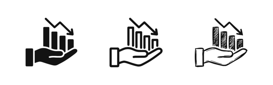 Financial Loss and Economic Recession Icon Set with Hand Holding Declining Graph