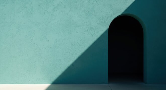 Minimalist interior archway with dramatic light and shadow play