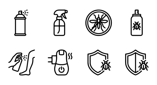 Insect Repellent, Bug Spray, Vector Icons, Pest Control