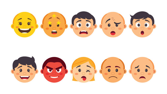 Emotions in art: A collection of various expressions, each face radiates a unique emotion, capturing the essence of human feelings.