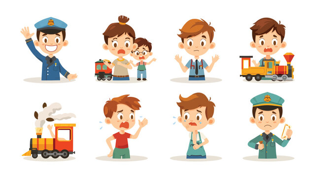 Train Adventure: A colorful illustration captures the joy and wonder of train travel. This vibrant artwork is filled with elements related to trains and train stations. 