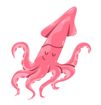 Playful Vector Squid Aquatic Character for Children's Book