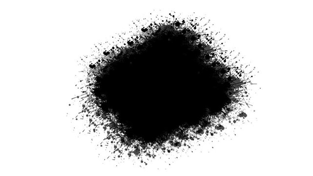 Animated black ink blot spreading on a white background representing artistic creativity watercolor splashes or organic textures for video transitions and reveals.
