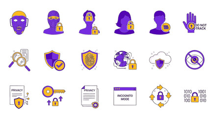 Fototapeta premium Cyber Security and Digital Data Privacy Vector Icon Set