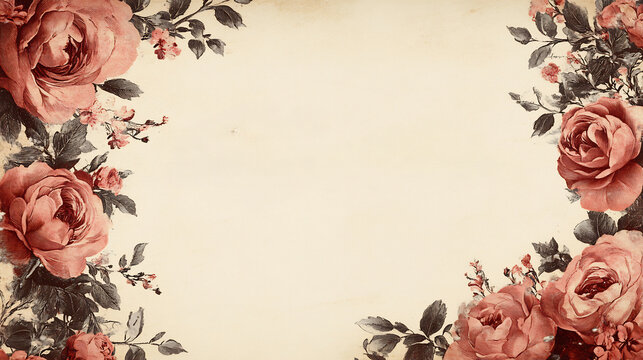 Vintage floral frame with delicate rose illustrations, offering a classic and elegant backdrop for invitations, stationery, or artistic projects. Ideal for wedding designs, romantic themes