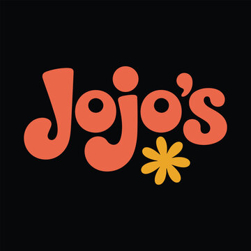 Retro Jo Jos text with orange flower jojo lettering