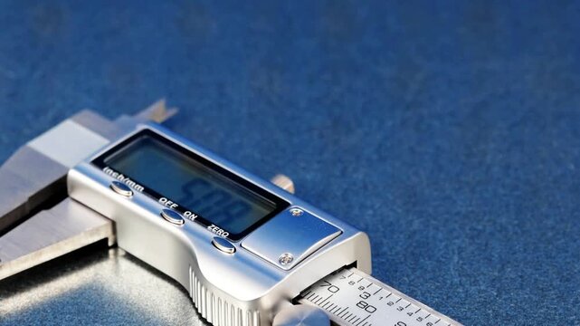 A caliper with an electronic display for measuring parameters.
