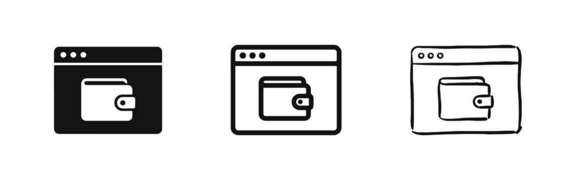 Online wallet and digital payment icons in a web browser window