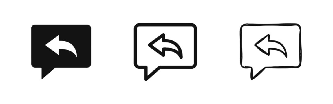Message reply or back arrow icons in speech bubble for communication