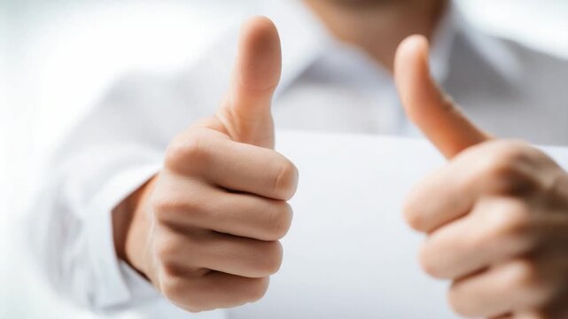 Thumbs Up: Expressing optimism and approval, hands confidently give thumbs up, symbolizing positivity and agreement.