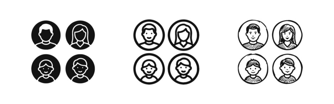 Diverse User Profile and Family Member Avatars Icons Set