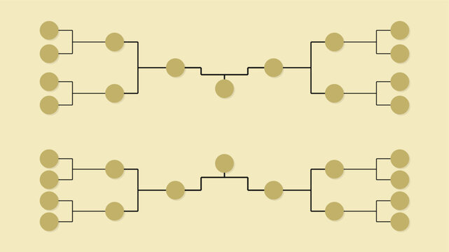 Minimalist tournament bracket vector, sports competition playoff chart, gold circle tournament tree infographic, championship elimination schedule