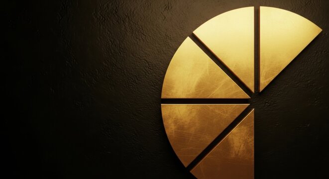 Abstract geometric pattern of golden segmented circle glowing softly with dark ambient background