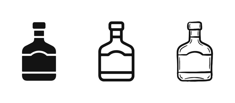 Alcohol Bottle Icon Set for Whiskey and Spirits Symbols