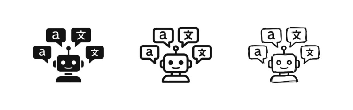 AI Translator Robot with Speech Bubbles for Language Translation, Smart Chatbot, and Global Communication