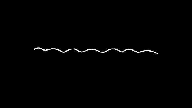 Animated hand drawn white squiggle line on black background for minimalist doodle art projects whiteboard animations and creative video transitions or decorative underlines.
