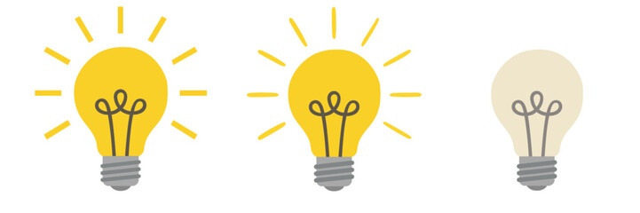 Light bulb cartoon idea and no idea drawing clipart with yellow lighting smart thinking symbol flat vector on transparent background © aimthy stock