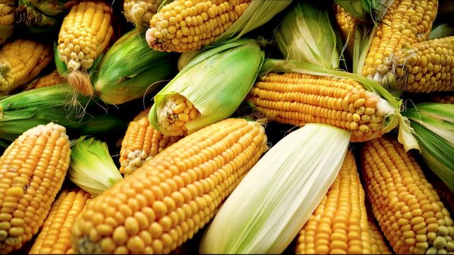 Fresh harvest of sweet corn cobs