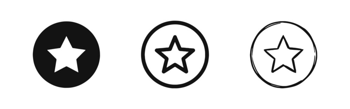 Star Favorite Icon Set - Rating, Bookmark, and Success Circle Symbol