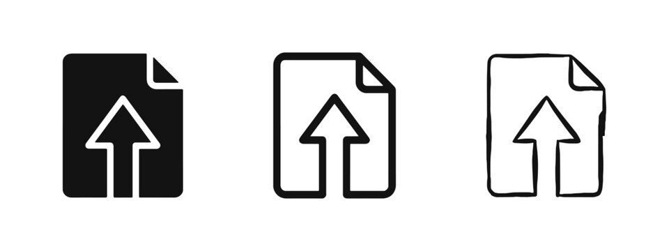 Document Upload Icon Set with Upward Arrow Symbol for File Sharing and Data Submission