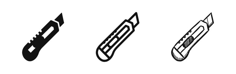 Fototapeta premium Set of Utility Knife and Box Cutter Icons in Different Graphic Styles