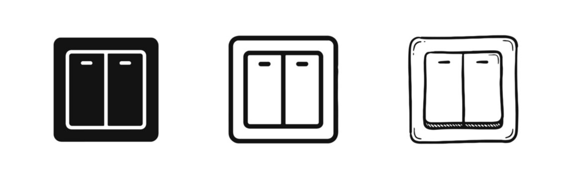 Double light switch icon set in solid, outline and hand drawn sketch styles