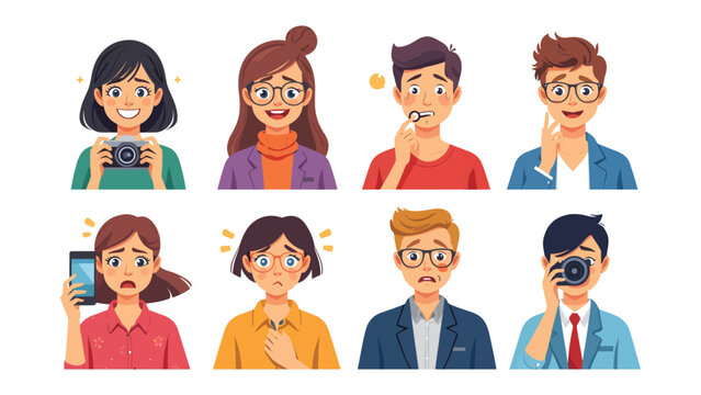 People's Emotions: Eight distinct individuals are presented, each embodying a different emotion. From joy and excitement to worry and sadness, the collection offers a broad array of expressions.