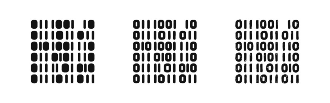 Binary Code Matrix Icons Set, Digital Data and Programming Symbols