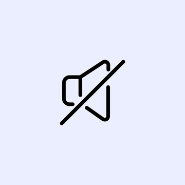 Minimalist black line icon representing a muted speaker or volume off setting for user interface and mobile application design