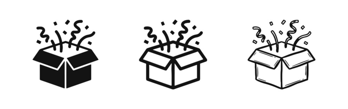 Surprise gift box with confetti icon set for celebrations, rewards, and party