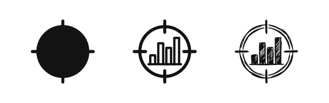 Business Target and Data Analysis Icon Set with Bar Chart