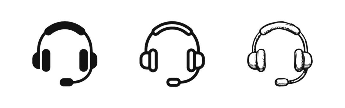 Customer support headset icon set for call center and service