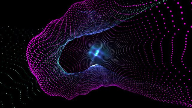 Abstract blue and purple particle tunnel swirling background