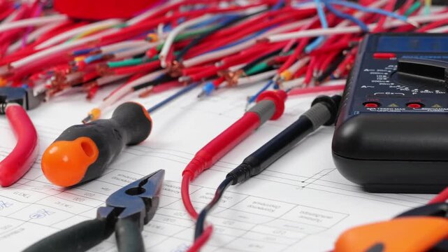 Electrical Installation Tools and Materials for Electrical Switchboard Assembly. 
