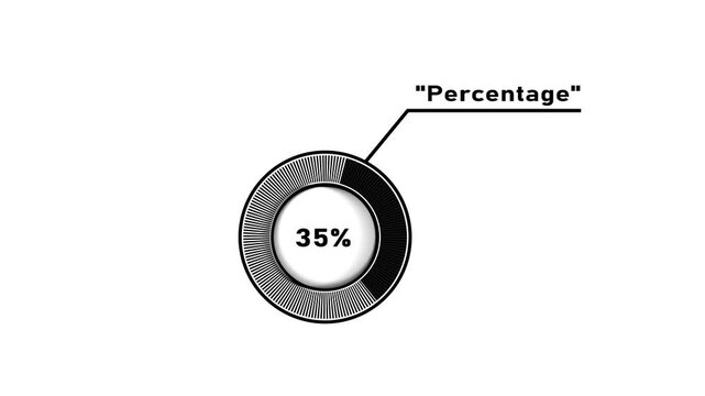 Circular infographic element showing 35 percent with segmented circle and connecting line percentage.4k video.