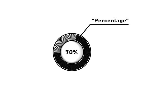 Circular infographic element showing 70 percent with segmented circle and connecting line percentage.4k video.