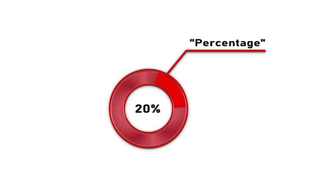 Circular infographic element showing 20 percent with segmented circle and connecting line percentage.4k video.