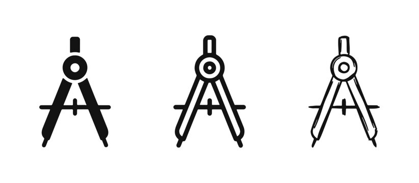 Drafting compass divider tool icon set. Architecture, engineering, mathematical measurement, and design symbol.