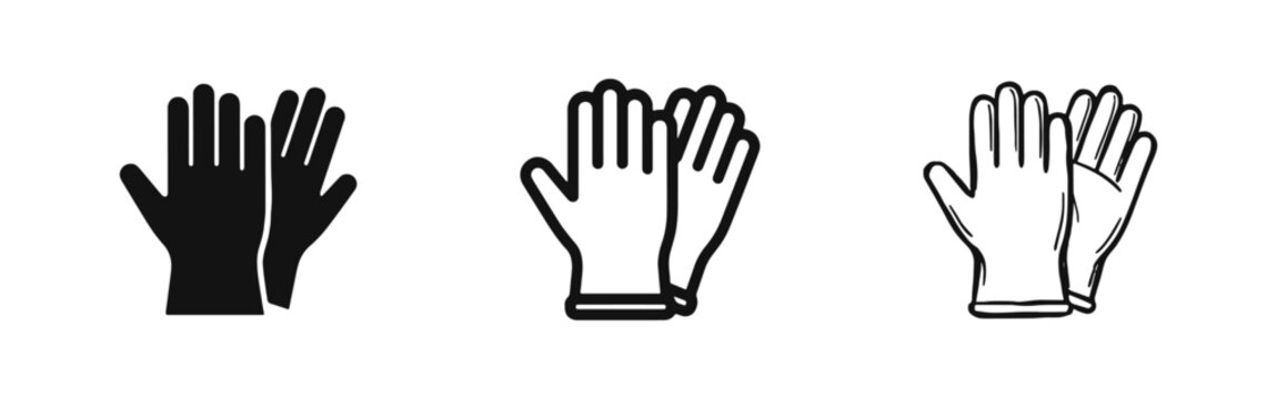 Protective gloves icon set for safety and work, solid outline and sketch styles