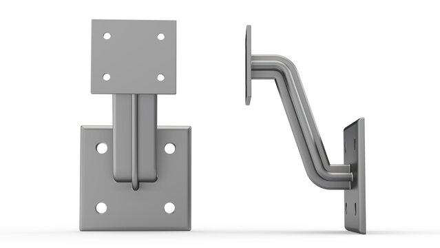 Metallic Grey Monitor Wall Support. Isolated. White background. 3D render