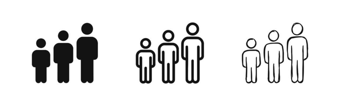 People Growth and Scaling Icon Set - Group Silhouettes in Different Sizes