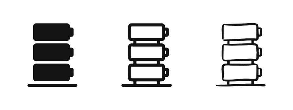 Stacked Battery Power Supply Icons Set for Energy Storage Concept