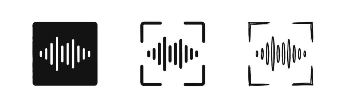 Audio sound wave frequency and recording icon set