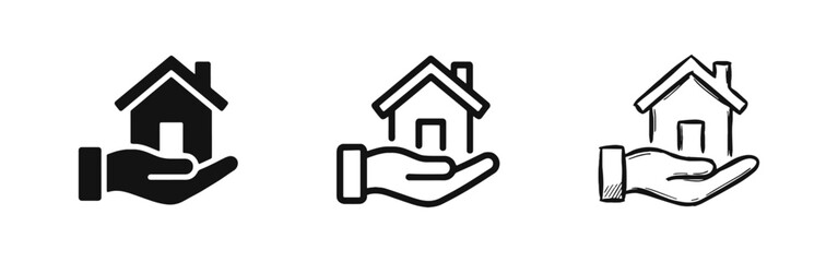 Hand Holding House Real Estate Property Icon Set © drawing lines