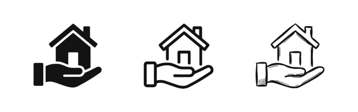 Hand Holding House Real Estate Property Icon Set