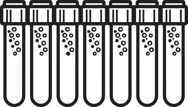 Premium Black and White PCR Tube Strip with Condensation Droplets Vector Icon for Lab Research, Molecular Biology, Genetic Testing, Diagnostic Workflow, Medical Documentation, Scientific
