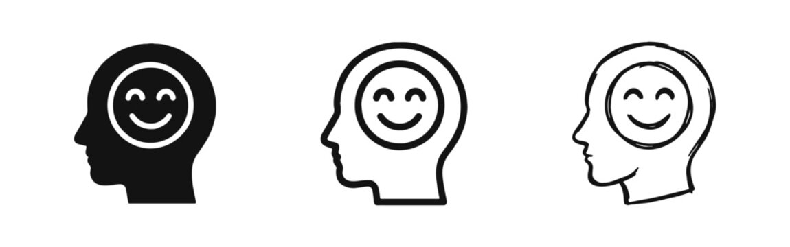 Mental Health Happiness Icon Set - Positive Mindset Concept