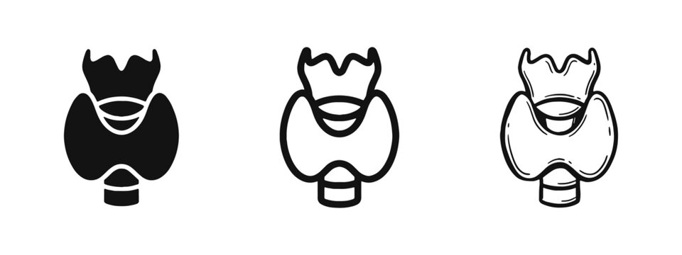 Thyroid Gland Anatomy Icons - Medical Illustration in Solid, Line, and Sketch Styles